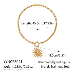 Collier Pendentif Soleil En Acier Inoxydable Étanche Couleur Or (1 Pièce) h5