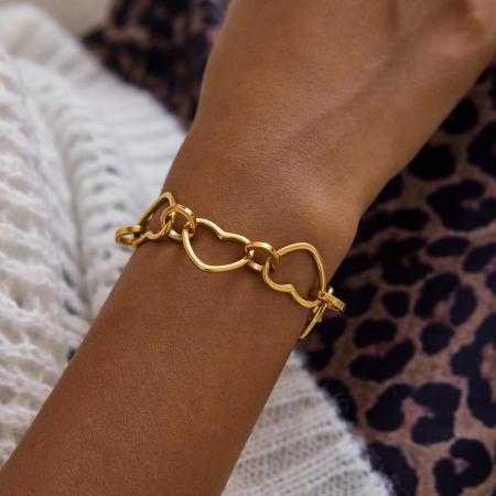 Bracelet à maillons pour femme, en acier inoxydable, couleur or, avec motif cœur simple (1 pièce). 2
