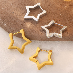 1 Paire De Boucles D'Oreilles Créoles En Acier Inoxydable Doré, Étanches, En Forme D'Étoile h5 Image3