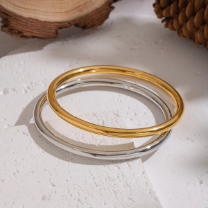 Bracelet Jonc Décontracté Rond En Acier Inoxydable Étanche Couleur Or (1 Pièce) h5 Image2
