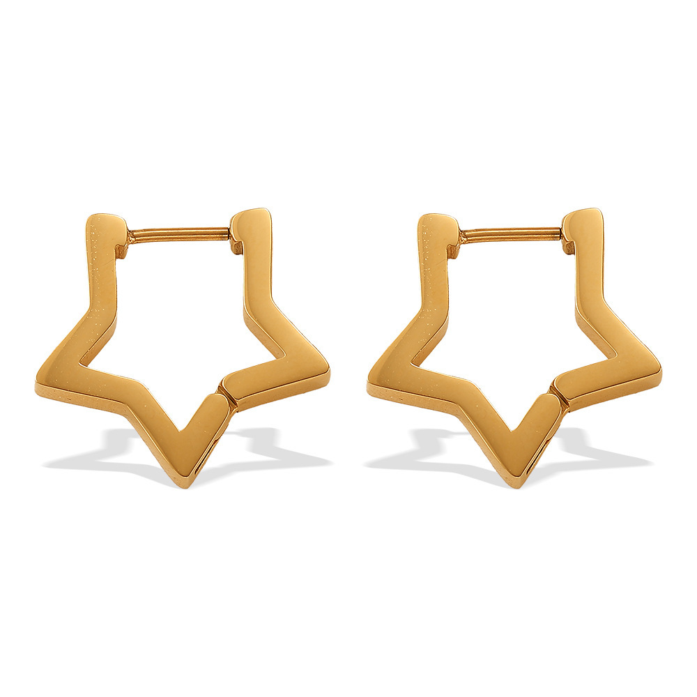 1 Paire De Boucles D'Oreilles Créoles En Acier Inoxydable Doré, Étanches, En Forme D'Étoile Image4