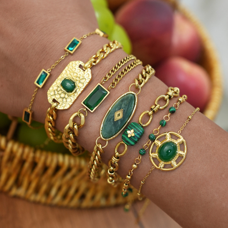 Bracelet chaîne femme rétro en acier inoxydable, couleur or, étanche, forme irrégulière (1 pièce). 2
