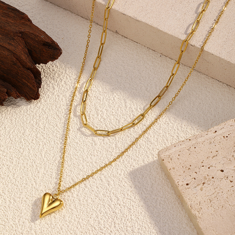 Collier À Plusieurs Rangs En Acier Inoxydable Doré, Imperméable, Avec Un Cœur. Image4