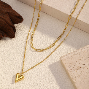 Collier À Plusieurs Rangs En Acier Inoxydable Doré, Imperméable, Avec Un Cœur. h5 Image4