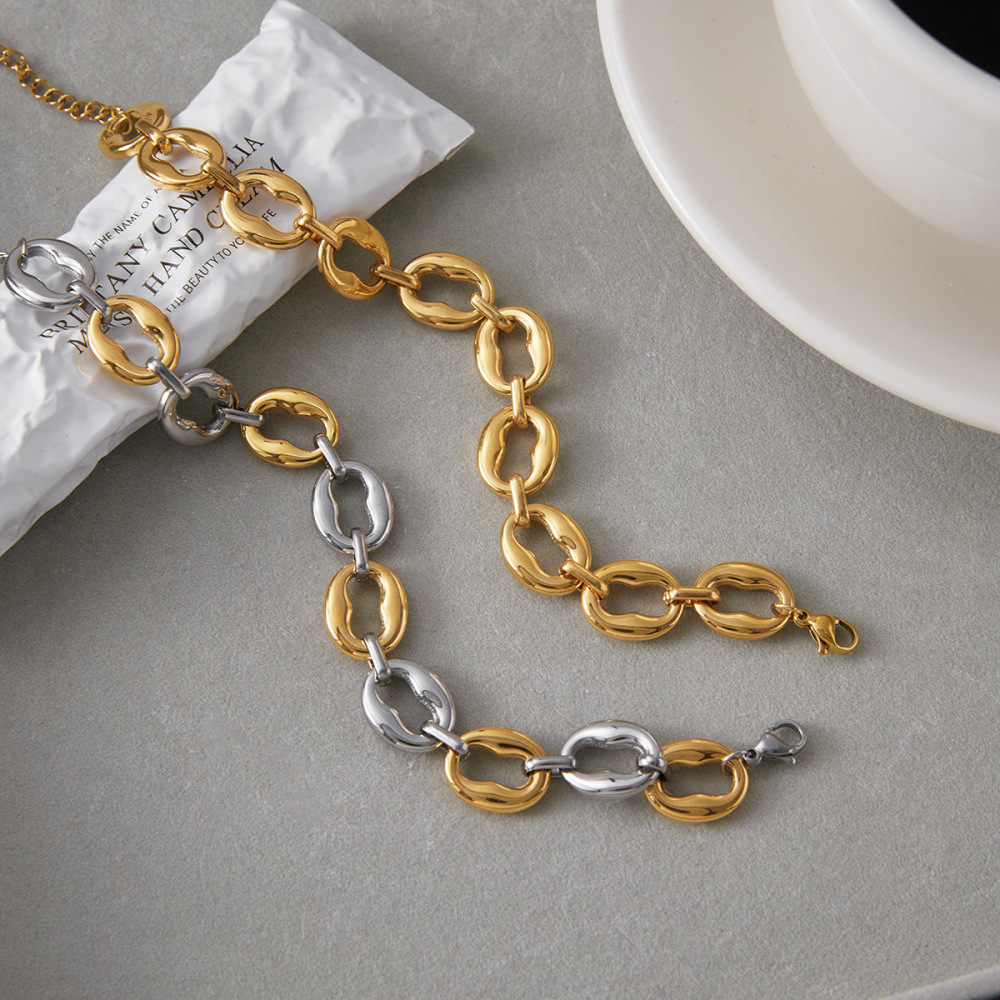 Bracelet Classique Rond En Acier Inoxydable Étanche Couleur Or Pour Femme (1 Pièce) h5Image3