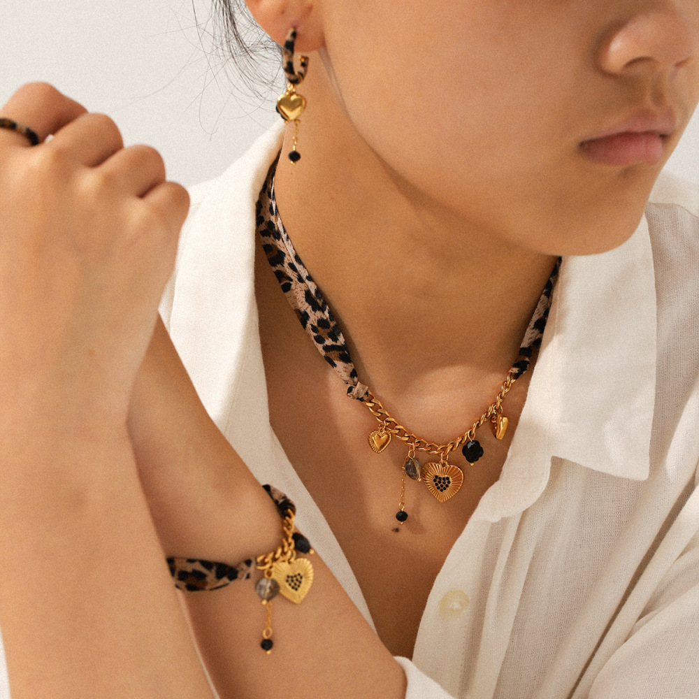 Ensemble De Colliers Pour Femme, 1 Pièce, En Polyester Doré, Strass Et Zircons Image4