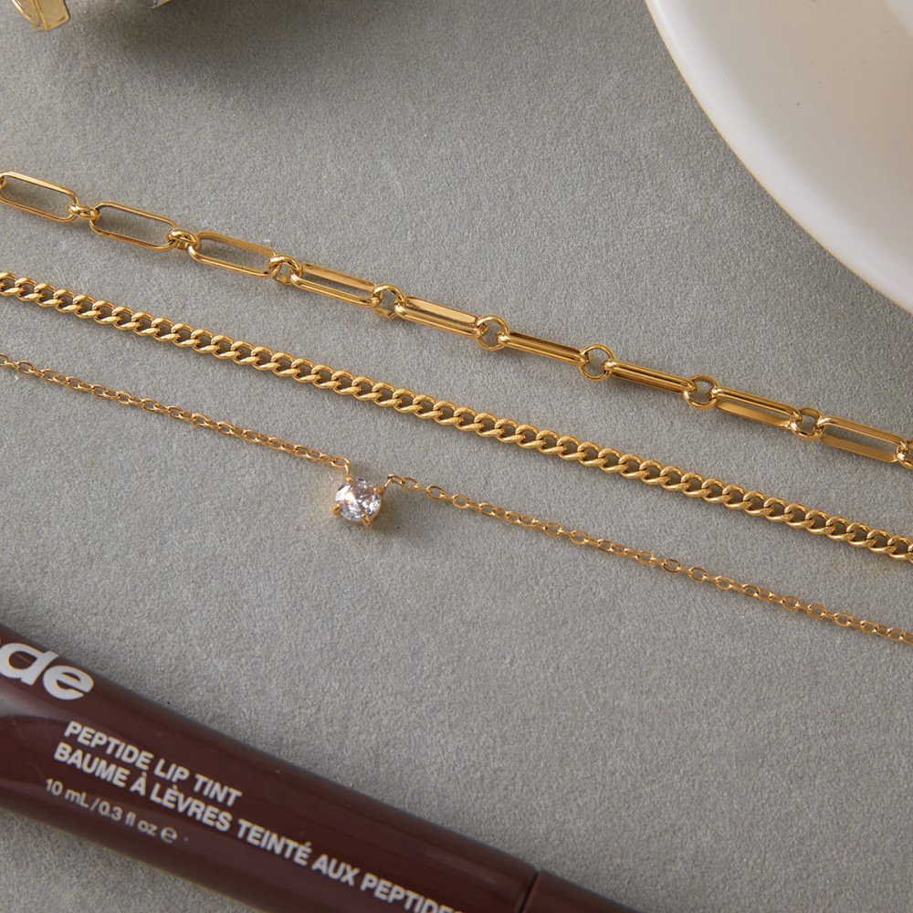 Collier À Plusieurs Rangs Pour Femme, En Acier Inoxydable Doré, Orné D'Un Zircon Et D'Un Cercle Simple (1 Pièce) Image6