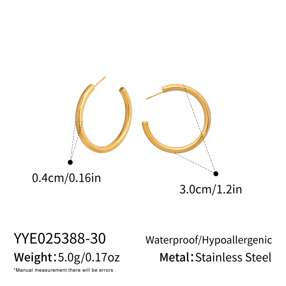 1 Paire De Boucles D'Oreilles Créoles En Acier Inoxydable Étanche Couleur Or 