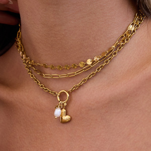Collier Pendentif Femme Exquis En Forme De Cœur Et De Soleil, En Acier Inoxydable Étanche Couleur Or Et Perle (1 Pièce) h5 Image7
