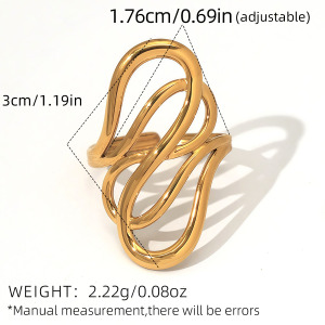 Bague Femme En Acier Inoxydable Étanche, Aux Lignes Simples Et Irrégulières. h5 Image2