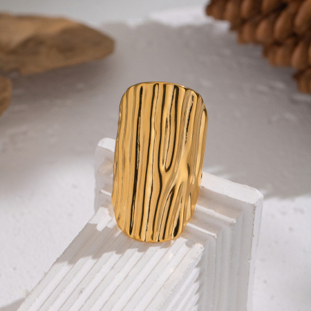 Bague tendance en acier inoxydable doré, de forme irrégulière et étanche. 2