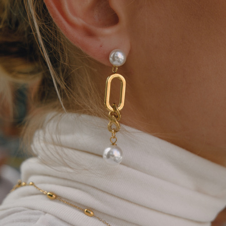 Boucles d'oreilles pendantes glamour pour femme, en acier inoxydable doré, étanches, 1 paire 2