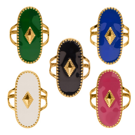 Bague ovale polychrome en acier inoxydable étanche couleur or (1 pièce) 2