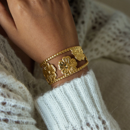 Bracelet manchette pour femme Shining Dove en acier inoxydable étanche couleur or (1 pièce) 2