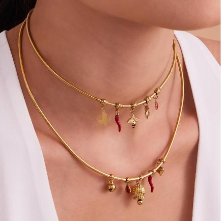 Collier pendentif femme sophistiqué en acier inoxydable, couleur or, orné d'un zircon et représentant une abeille (1 pièce)