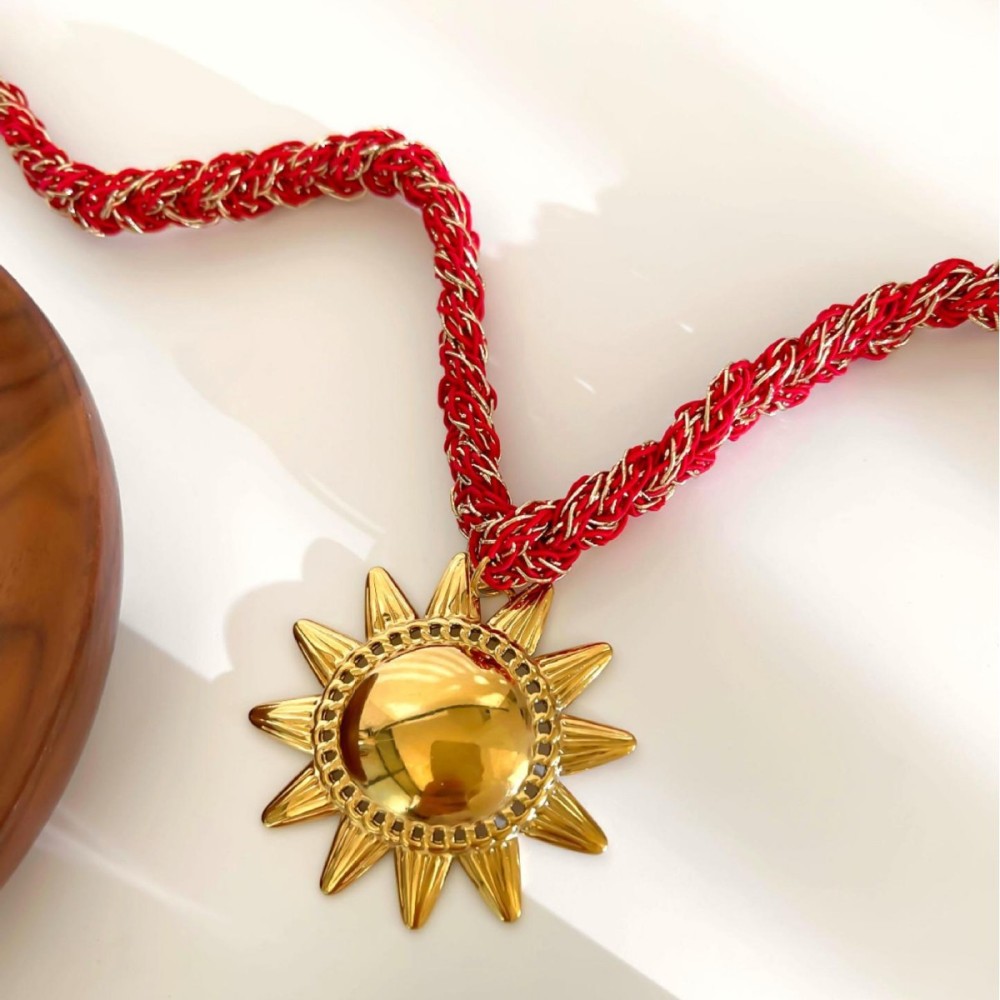 Collier Pendentif Soleil En Acier Inoxydable Étanche Couleur Or (1 Pièce) h5Image5