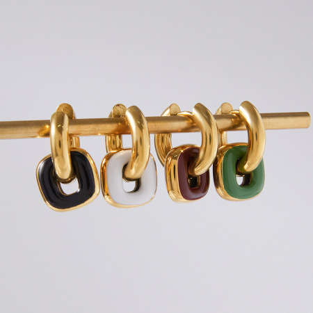 1 paire de boucles d'oreilles créoles rectangulaires vintage en acier inoxydable étanche couleur or pour femme