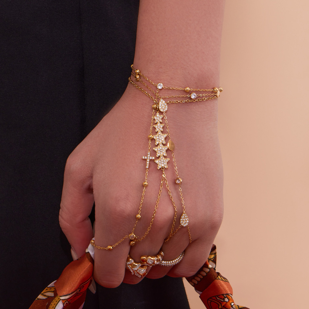 Bracelet Chaîne Femme Classique En Acier Inoxydable, Étanche, Couleur Or, Orné D'Un Zircon (1 Pièce). Image2