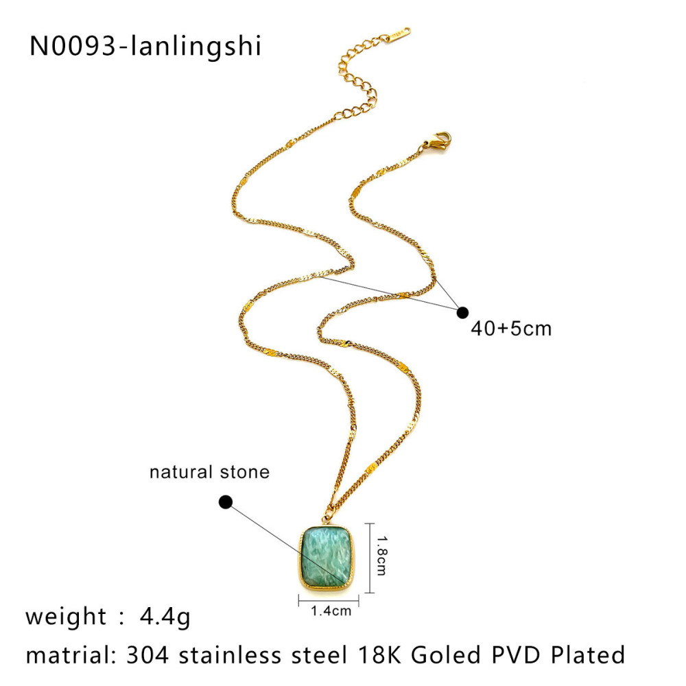 Collier Pendentif En Acier Inoxydable Avec Pierre Naturelle, 1 Pièce Image2
