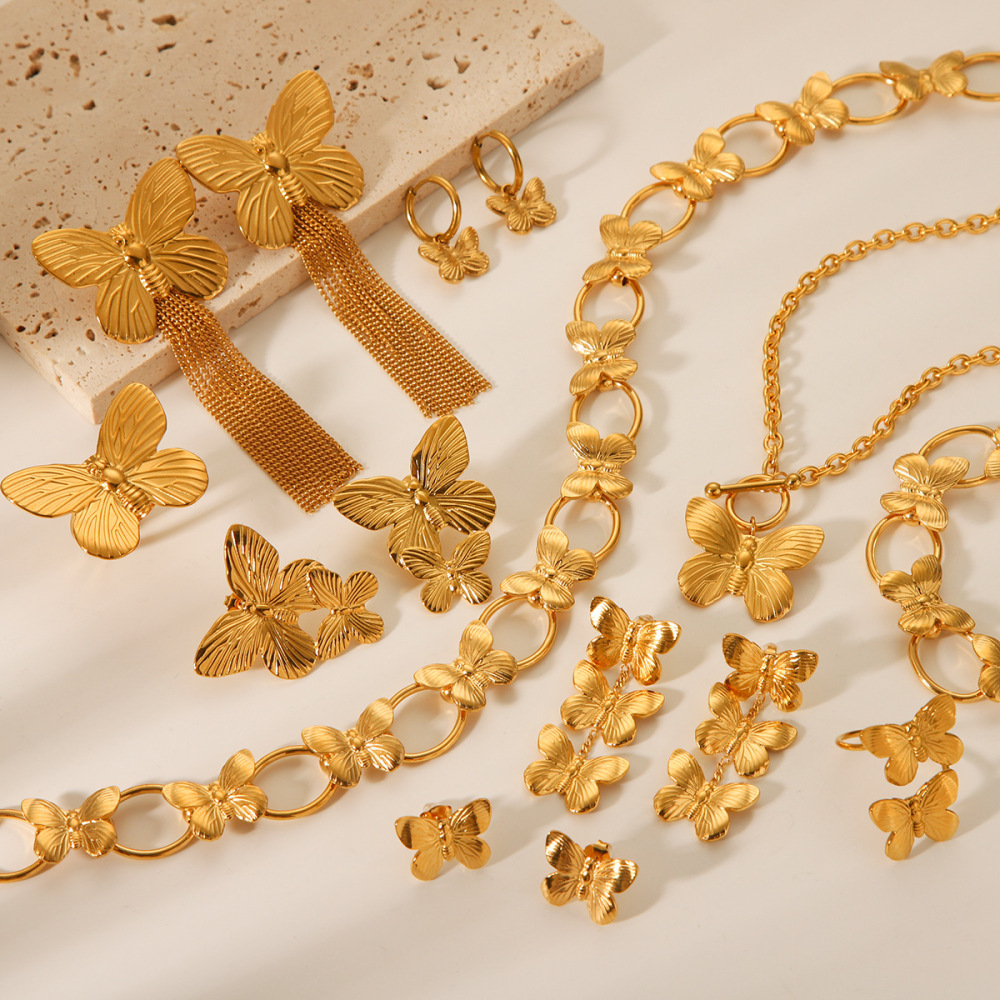 Ensemble De Colliers Pour Femmes, 1 Pièce, En Acier Inoxydable Étanche, Couleur Or, Motif Papillon Image4