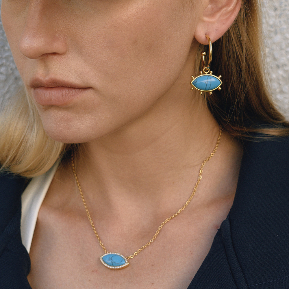 Ensembles De Bijoux Pour Femmes En Acier Inoxydable, Imperméables, Couleur Or, Ornés De Calaïte Œil De Diable Classique h5Image3