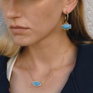 Ensembles De Bijoux Pour Femmes En Acier Inoxydable, Imperméables, Couleur Or, Ornés De Calaïte Œil De Diable Classique h5 Image3