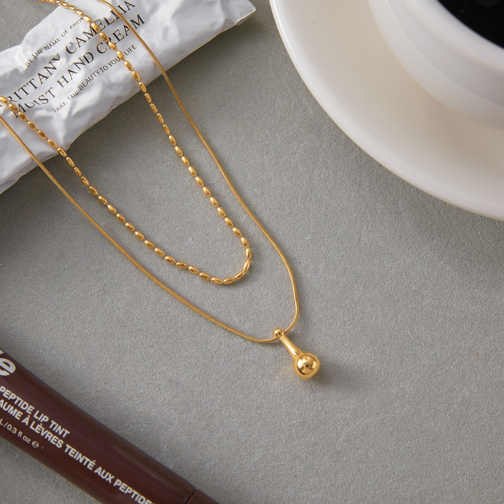 Collier À Plusieurs Rangs Pour Femme, En Acier Inoxydable Doré, Motif Goutte Classique (1 Pièce) h5Image5