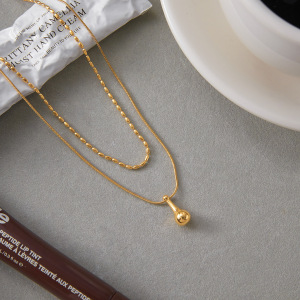 Collier À Plusieurs Rangs Pour Femme, En Acier Inoxydable Doré, Motif Goutte Classique (1 Pièce) h5 Image5