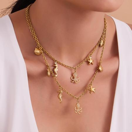 Ensembles de bijoux pour femmes en acier inoxydable, étanches, couleur or et zircon, inspirés de la série Organismes marins