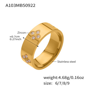 Bague Pour Femme En Acier Inoxydable Doré, Ornée D'Un Zircon Et D'Un Motif Floral Délicat. h5