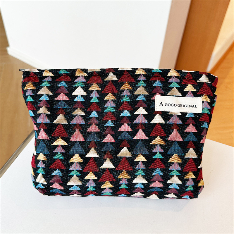 Trousse De Maquillage Pour Femme, 1 Pièce, Série Simple, Motif Rétro À Carreaux, Couleurs Mélangées, En Polyester