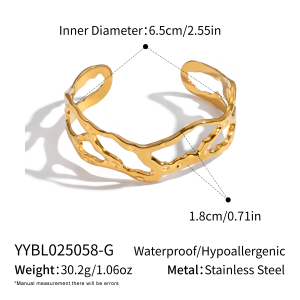 Bracelet Manchette Étanche En Acier Inoxydable Ajouré De Forme Irrégulière (1 Pièce) h5 