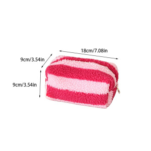 Trousse De Maquillage Simple Et Classique En Peluche À Rayures Rouges Pour Femme, 1 Pièce h5 Image2