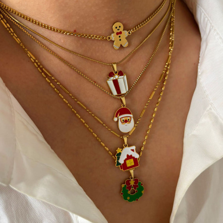 Collier pendentif de Noël en acier inoxydable étanche couleur or (1 pièce)