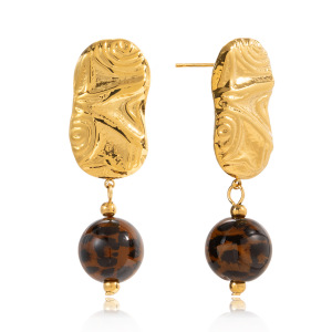 1 Paire De Boucles D'Oreilles Pendantes Rétro En Résine Et Acier Inoxydable, Couleur Or, Pour Femme. h5