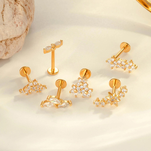 Boucles D'Oreilles Perçantes Élégantes En Forme De Fleur, Couleur Cuivre Et Or, Zircone, Pour Femme, 1 Pièce h5 Image4