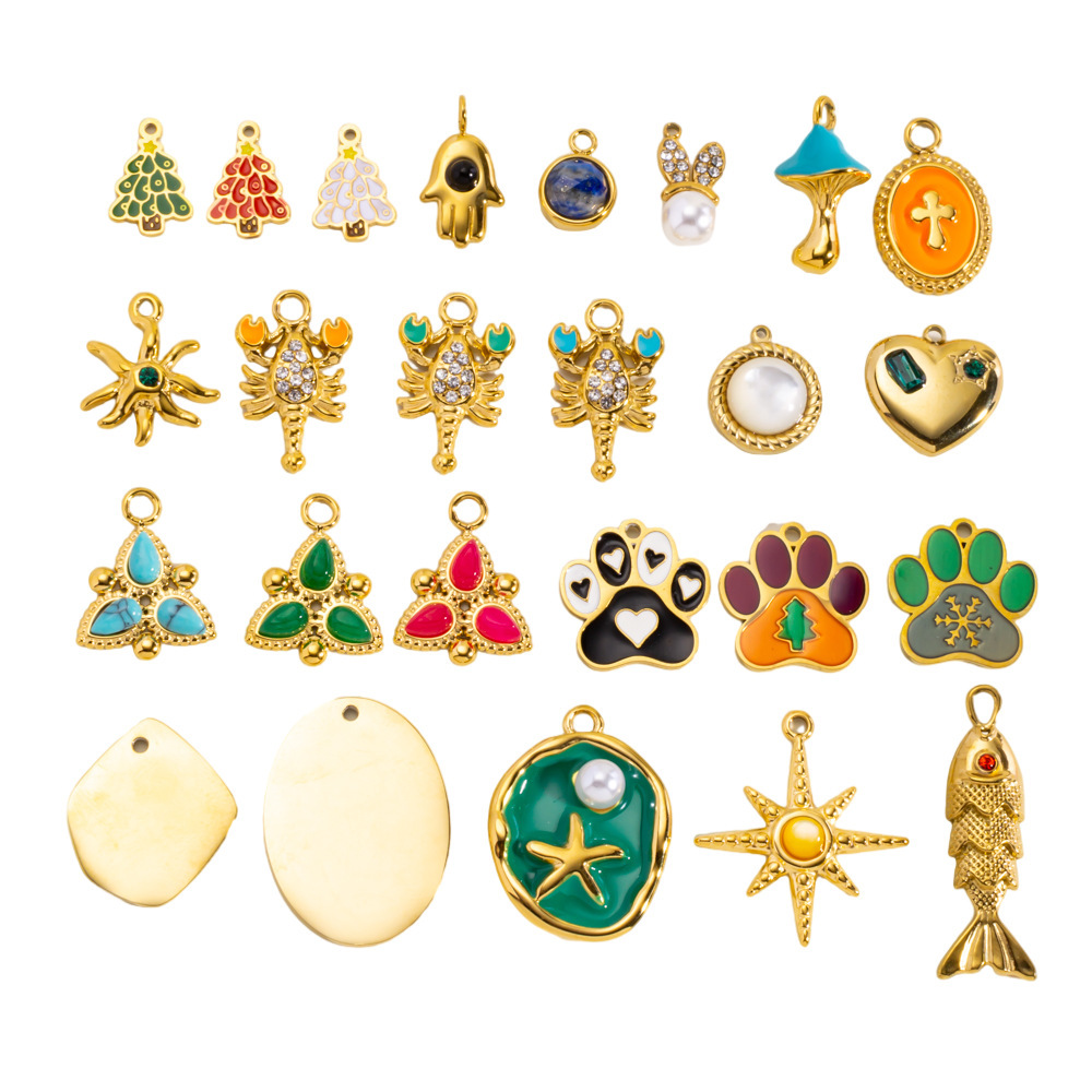 1 Mini Pendentif De Noël Diy En Acier Inoxydable Étanche Couleur Or Pour Femme Image5