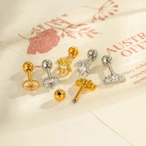 Boucle D'Oreille Piercing En Zircon Couleur Cuivre Or 1 Pièce h5 Image3