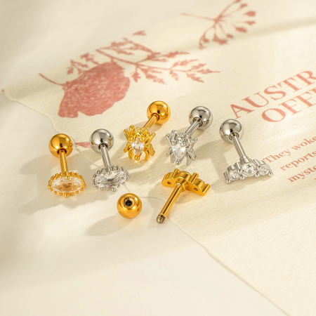Boucle d'oreille piercing en zircon couleur cuivre or 1 pièce 2