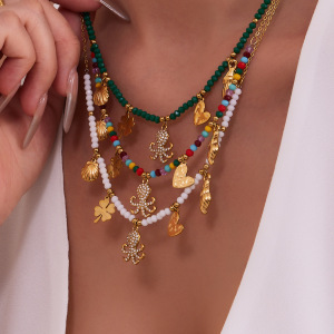 Collier De Perles Pour Femme En Acier Inoxydable Doré, Orné D'Une Pieuvre, De Pierres Naturelles Et De Zircon (1 Pièce) h5 Image3