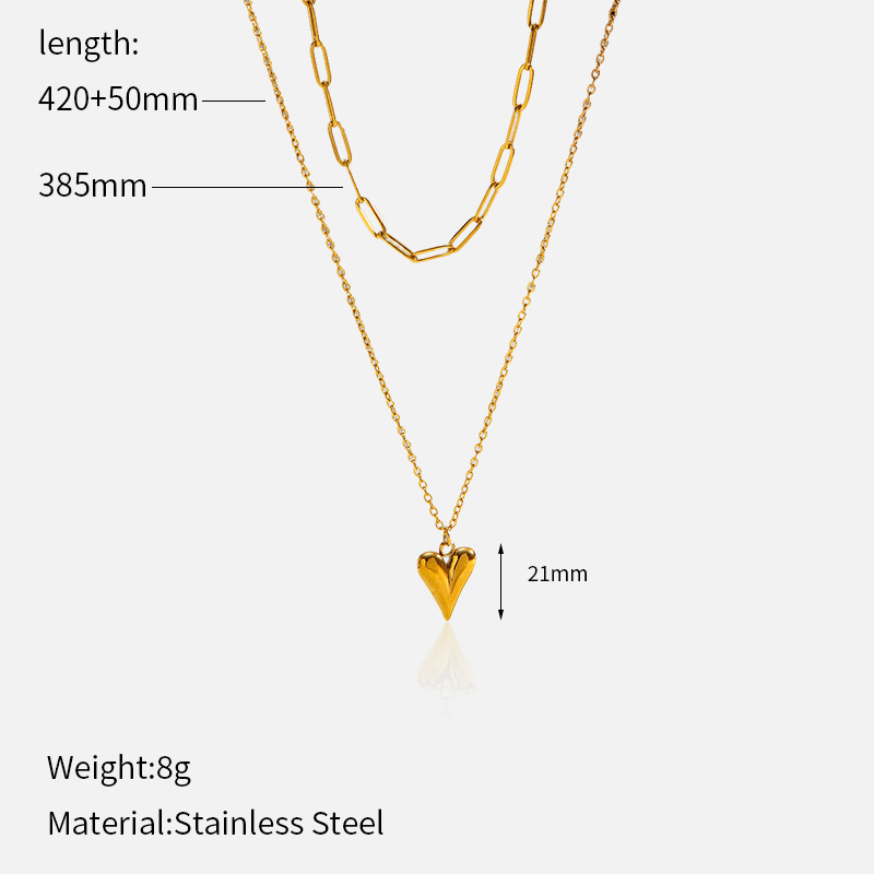 Collier À Plusieurs Rangs En Acier Inoxydable Doré, Imperméable, Avec Un Cœur. 