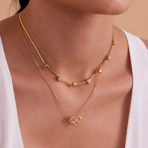 Ensembles De Bijoux Pour Femmes En Acier Inoxydable Imperméable Avec Zircon Doré, Motif Cœur Romantique Et Infini h5 Image3