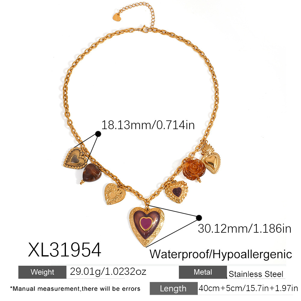 Collier Pendentif Romantique En Acier Inoxydable Étanche, Motif Cœur Et Fleur, À Faire Soi-Même (1 Pièce)