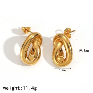 1 Paire De Boucles D'Oreilles À Clous Torsadées En Acier Inoxydable Étanche Couleur Or h5 