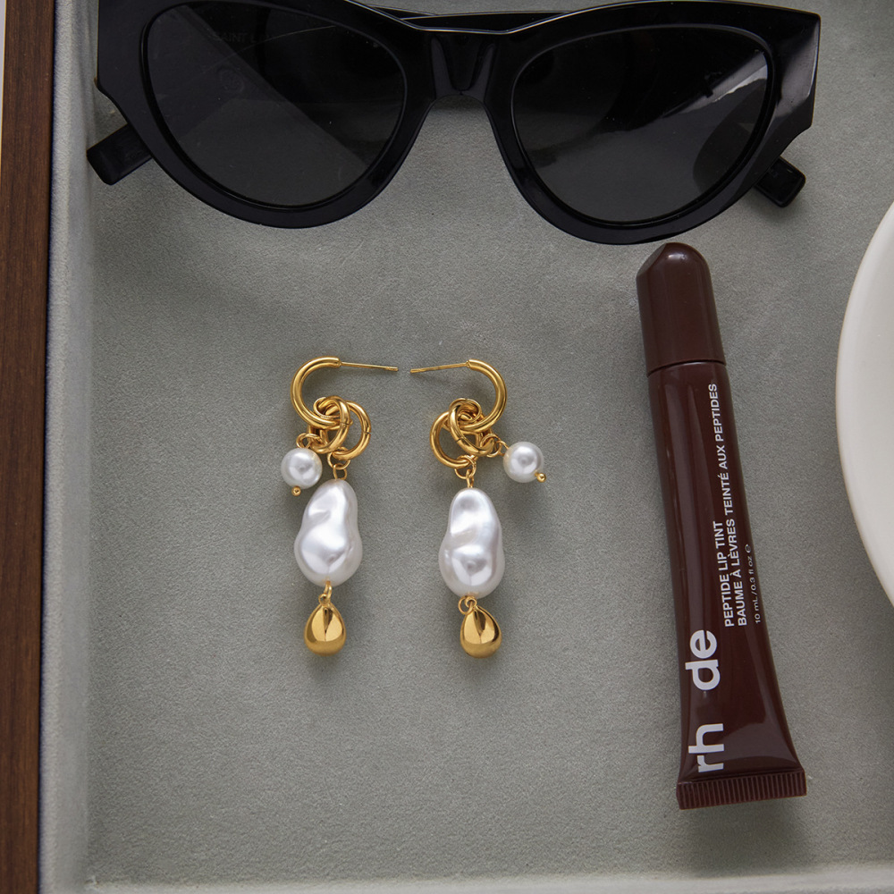 1 Paire De Magnifiques Boucles D'Oreilles Pendantes Pour Femme, En Acier Inoxydable Doré, De Forme Irrégulière Et Imperméables. Image6