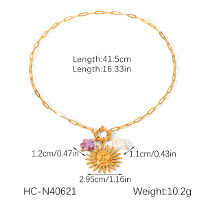 Collier Pendentif Soleil En Acier Inoxydable Étanche Couleur Or (1 Pièce) h5 Image2