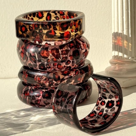 Bracelet jonc rétro en résine à imprimé léopard, 1 pièce