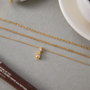 Collier À Plusieurs Rangs Pour Femme, En Acier Inoxydable Doré, Orné D'Un Zircon, Orné D'Une Goutte Classique (1 Pièce) h5 Image7