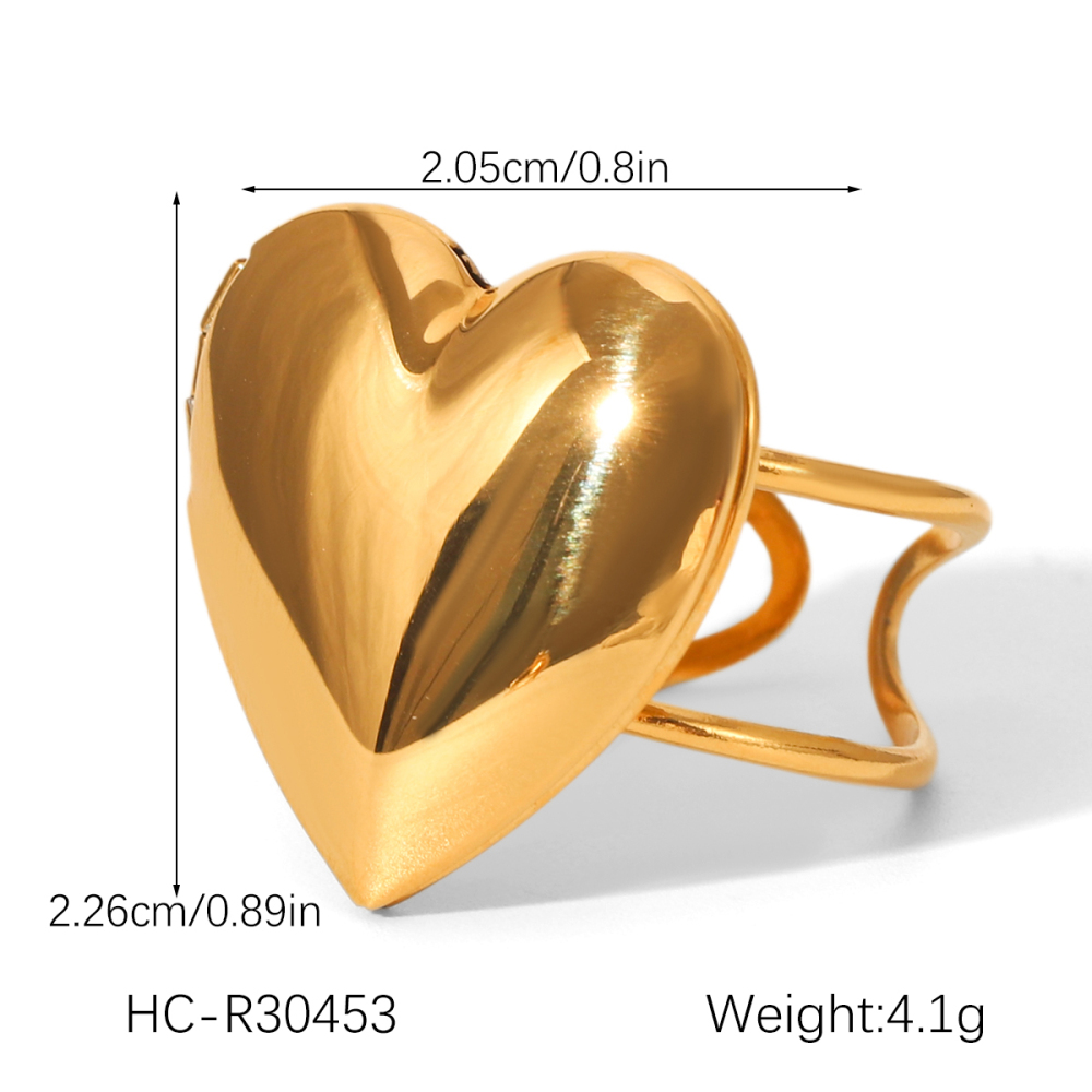 Bague Simple En Acier Inoxydable Couleur Or, Style Daily Heart, 1 Pièce Image2