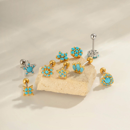 Boucle d'oreille piercing en pierre naturelle couleur cuivre or 1 pièce